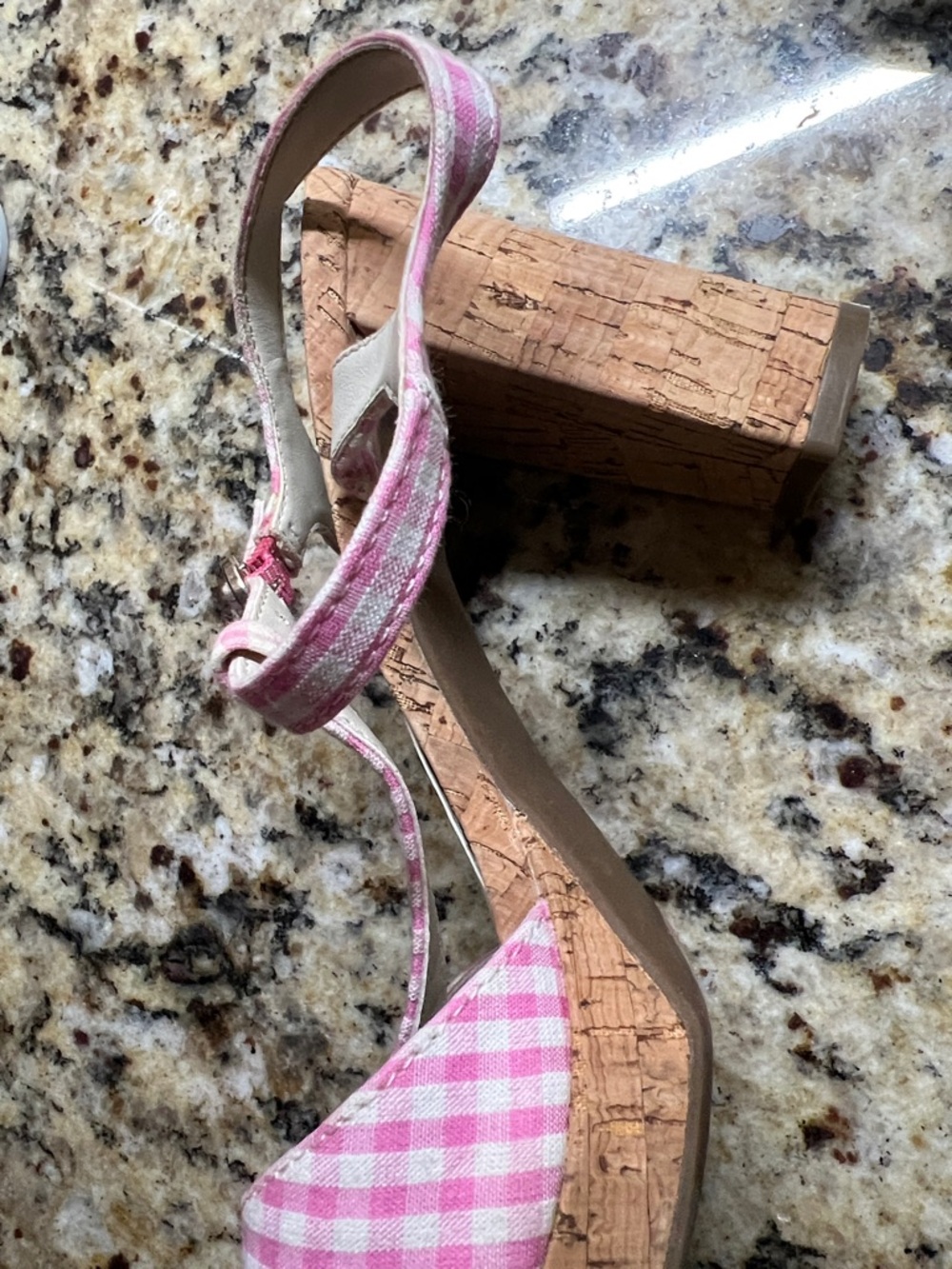 Anne Klein Pink Gingham Heels with Cork Wedge - Picture 7 of 7
